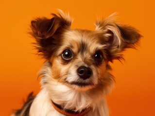 Funny little dog at orange background. Generative AI