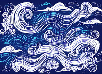 Abstract wave background blue and white for design.