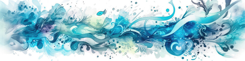 Sky Blue Watercolor Paisley Watercolor Splashes. Generative AI