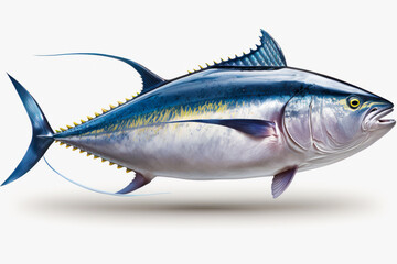 Blue marlin fish with yellow tips on it's head and tail. Generative AI.