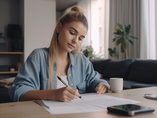 Effiziente Hausfrau, frau bei der Haushaltsabrechnung, generative AI.