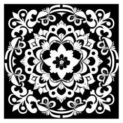 Floral Mandala Pattern Vector Black and White Design