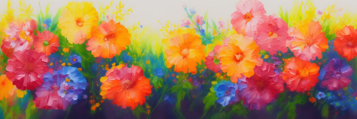 Bright flowers, oil paint, ai generation