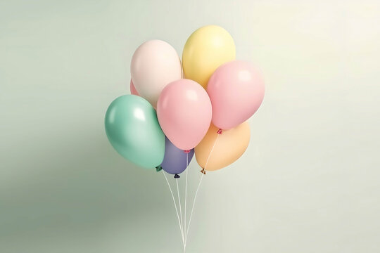 Pastel colored balloons on a white wall. Generative AI