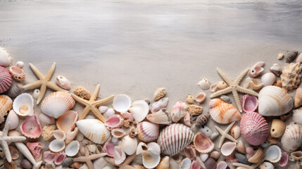 Fototapeta na wymiar Seashells on the sand with copy space