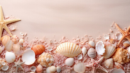 Obraz na płótnie Canvas Seashells on the sand with copy space