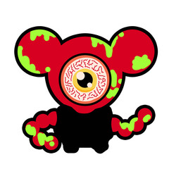 Alien cartoon characters, strange people in devilish costumes with red eyes in black clothes, people wearing ghost costumes for Halloween.