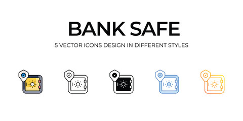 Bank Safe Icon Design in Five style with Editable Stroke. Line, Solid, Flat Line, Duo Tone Color, and Color Gradient Line. Suitable for Web Page, Mobile App, UI, UX and GUI design.