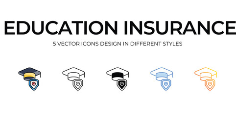 Education Insurance Icon Design in Five style with Editable Stroke. Line, Solid, Flat Line, Duo Tone Color, and Color Gradient Line. Suitable for Web Page, Mobile App, UI, UX and GUI design.