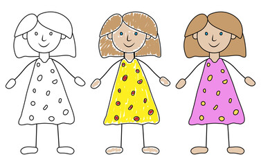 Girl in hand drawn style , kid's drawing. Vector illustration