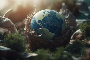 Obraz na płótnie Canvas Earth with recycling logo. Generative AI
