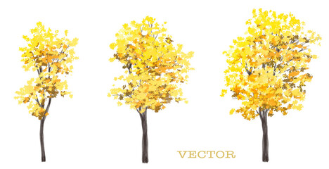 Vector watercolor blooming flower tree side view isolated for landscape and architecture drawing, elements for environment and garden,botanical elements for section in autumn