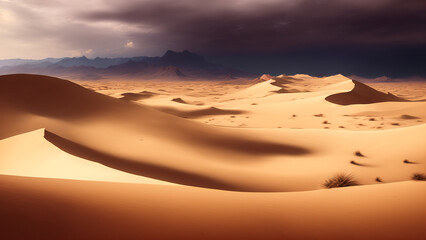 Fototapeta na wymiar Vast desert landscape dunes with rainy weather generative AI