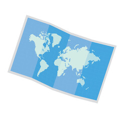 Location folded paper map. 3D file PNG illustration for use travel designs.