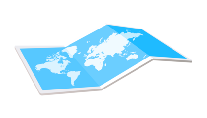 Location folded paper map. 3D file PNG illustration for use travel designs.