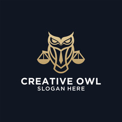 owl law design using line concept, court pillar and business logo
