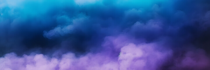 Colored smoke, dramatic clouds, bright banner, ai generated