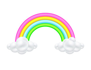 Rainbow with clouds cartoon style weather phenomenon colorful arc. 3D file PNG illustration