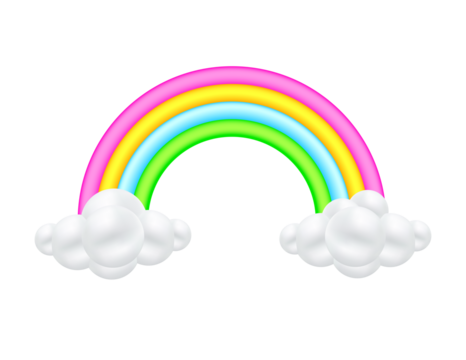 Rainbow with clouds cartoon style weather phenomenon colorful arc. 3D file PNG illustration