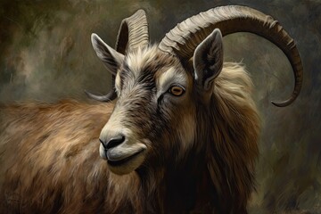 A Majestic Goat with Long Horns Stands Proudly in the Wild, Generative AI