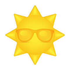 Emoji or emoticon yellow sun faces wearing sunglasses orange. Cute happy and surprise. Cartoon minimal style. Summer concept. Icon 3d illustration.