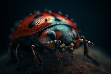 A detailed close-up view of a ladybug created by AI technology. Generative AI
