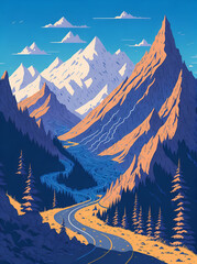 Road in mountains landscape. AI generated illustration