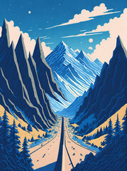 Road in mountains landscape. AI generated illustration