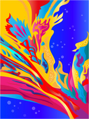 Abstract marine coral multicolored fantasy background. Colorful fluid background.