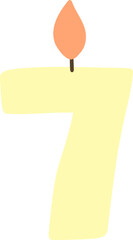 Yellow pastel colours festive number 7 with a candle