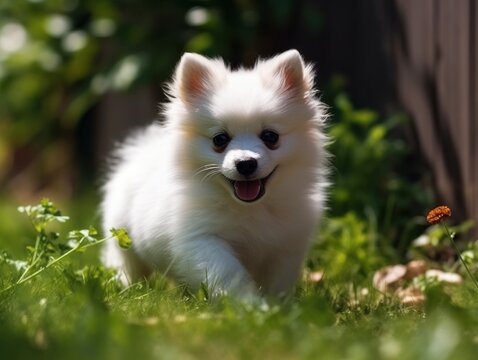 Small beautiful funny dog, German Fluffy Spitz. Generative AI 