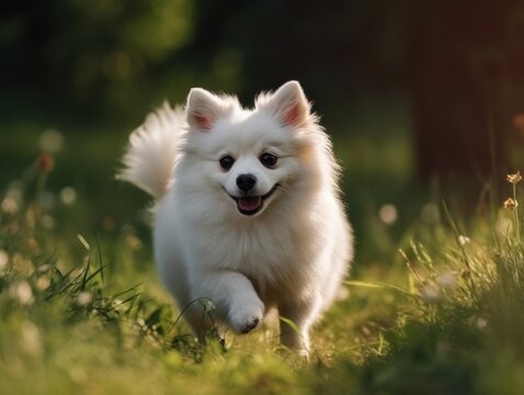 Small beautiful funny dog, German Fluffy Spitz. Generative AI 