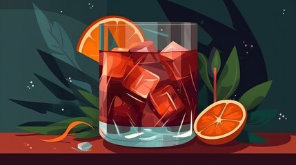 Drink mulled wine in glasses on a black background. Alcoholic drink, oranges on the table. AI generated