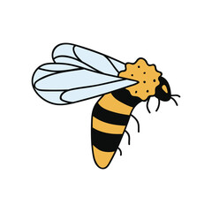 Single hand drawn bee. Doodle vector illustration. Isolated on a white background. Clip art