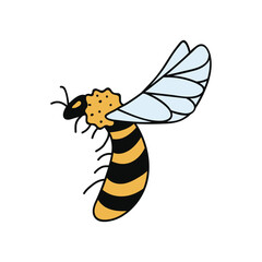 Single hand drawn bee. Doodle vector illustration. Isolated on a white background. Clip art