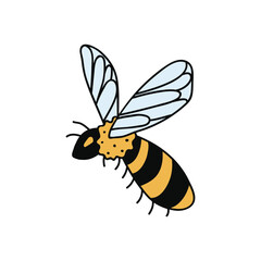 Single hand drawn bee. Doodle vector illustration. Isolated on a white background. Clip art
