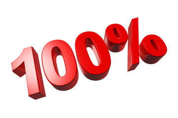 100% number. 3D illustration isolated on transparent background