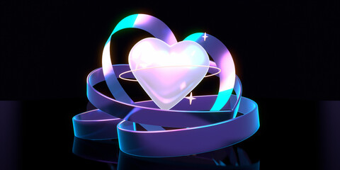 3d rendered neon tangled hearts.