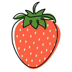 Whole Strawberry One Continuous Line design with colorful shapes. Single Line Art. Hand Draw Summer red berry. Simple outline style. Vector, PNG illustration for card, poster, logo