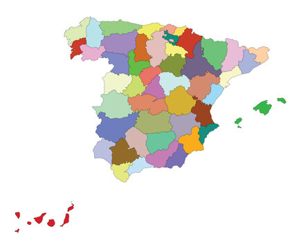 Spain map with multicolor administration map