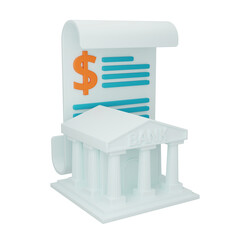 Business contract idea with invoice and bank building 3D rendering icon isolated, perfect for business presentation