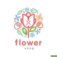 Vector elegant logo design template in trendy linear style. Emblem for floral shop or studio, wedding florist, creator of custom floral arrangements or landscape designer