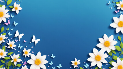 AI generated illustration of a frame made by flowers and butterflies with copyspace for your text