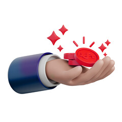 Hand holding red coins 3D rendering icon isolated, perfect for business presentation