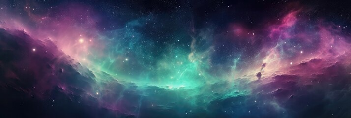 Purple Green Blue Space , Panoramic Background. Generative AI