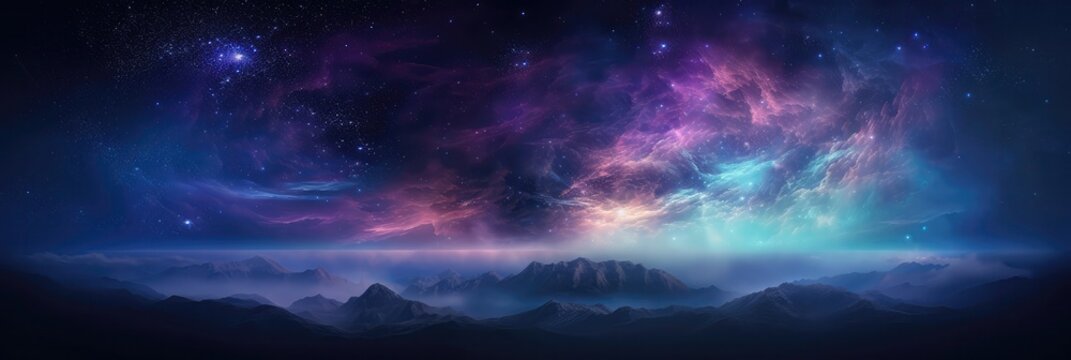 Purple Blue Purple Space , Panoramic Background. Generative AI