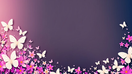 Obraz na płótnie Canvas AI generated illustration of a frame made by flowers and butterflies with copyspace for your text