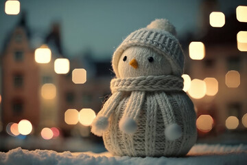 Obraz premium Cute little snowman background. Illustration AI Generative.