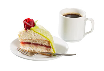 Delicious piece of cake with coffee