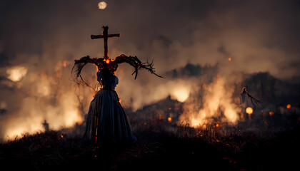 Fierce Inferno: Unleashing the Power of the Female Demon Amidst the Night's Blaze
